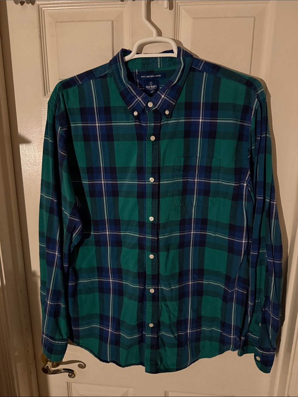 Old Navy Blue & Green Plaid XXXL Tall Slim Fir Long-Sleeve Button-Down Shirt